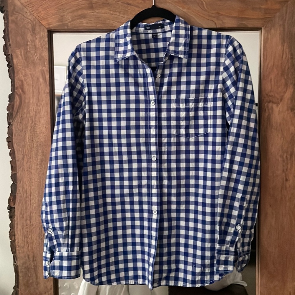 Blue and White Gingham Button Down- Small